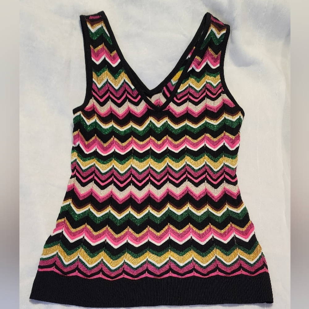 INC International Concepts Zig-Zag Tank Top Vivid Run Fiesta Fuchsia Medium NWT